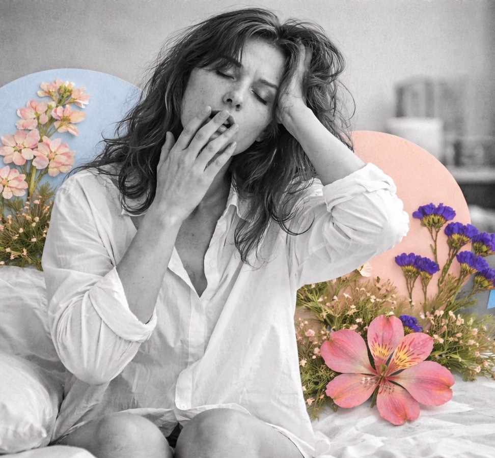 A woman in a thoughtful, autopilot state