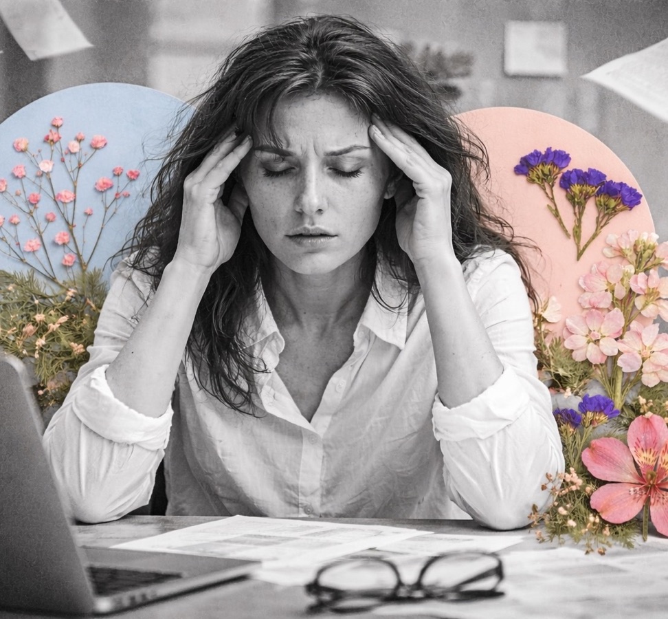 A woman lying down and trying to relax her body